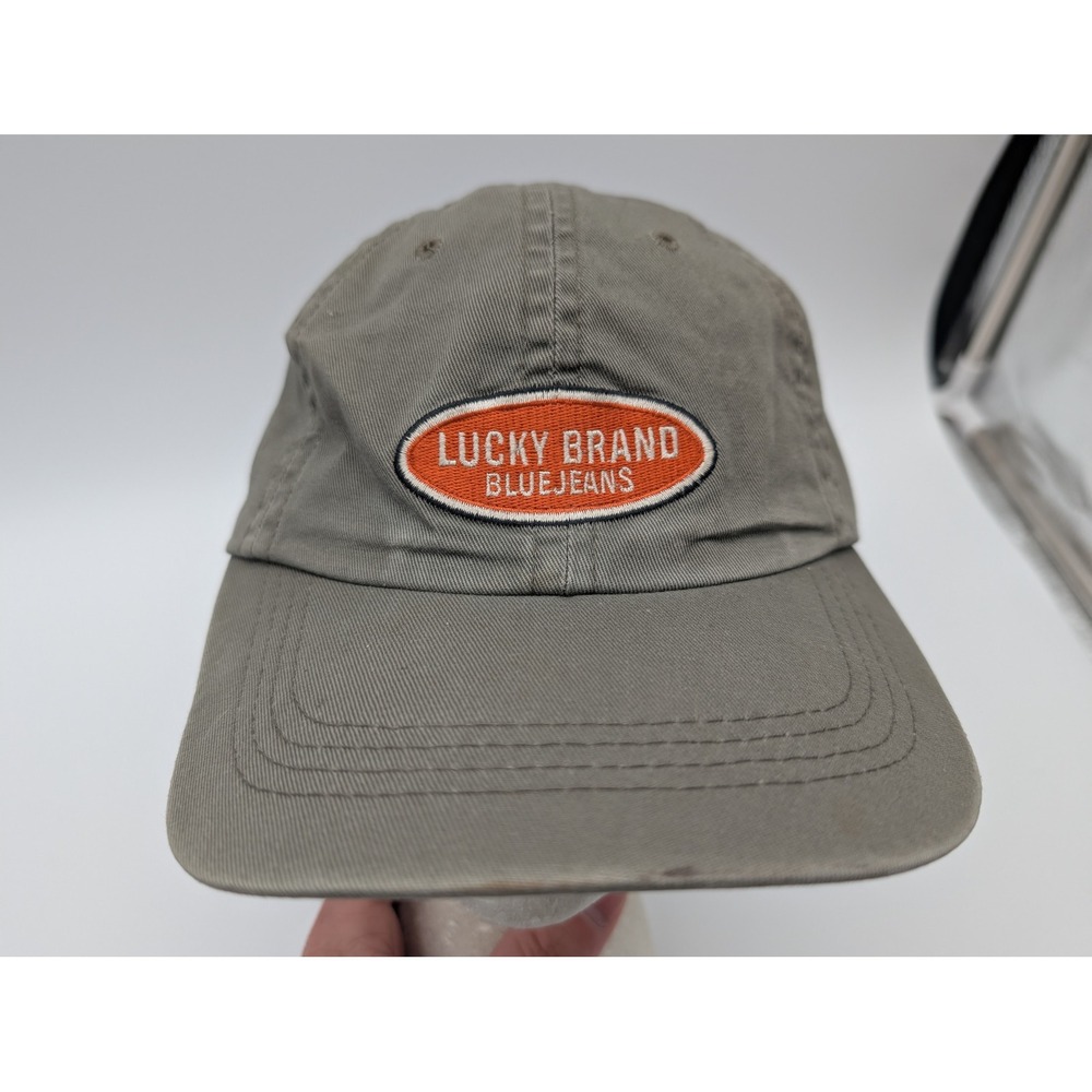 Lucky Brand Blue Jeans Mens Olive Green Embroidered Logo Baseball Hat USA Made